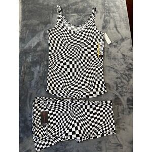 NWT No Boundaries Womens 2 Piece Set Warped Checkerboard Top L Bell Bottoms XXL